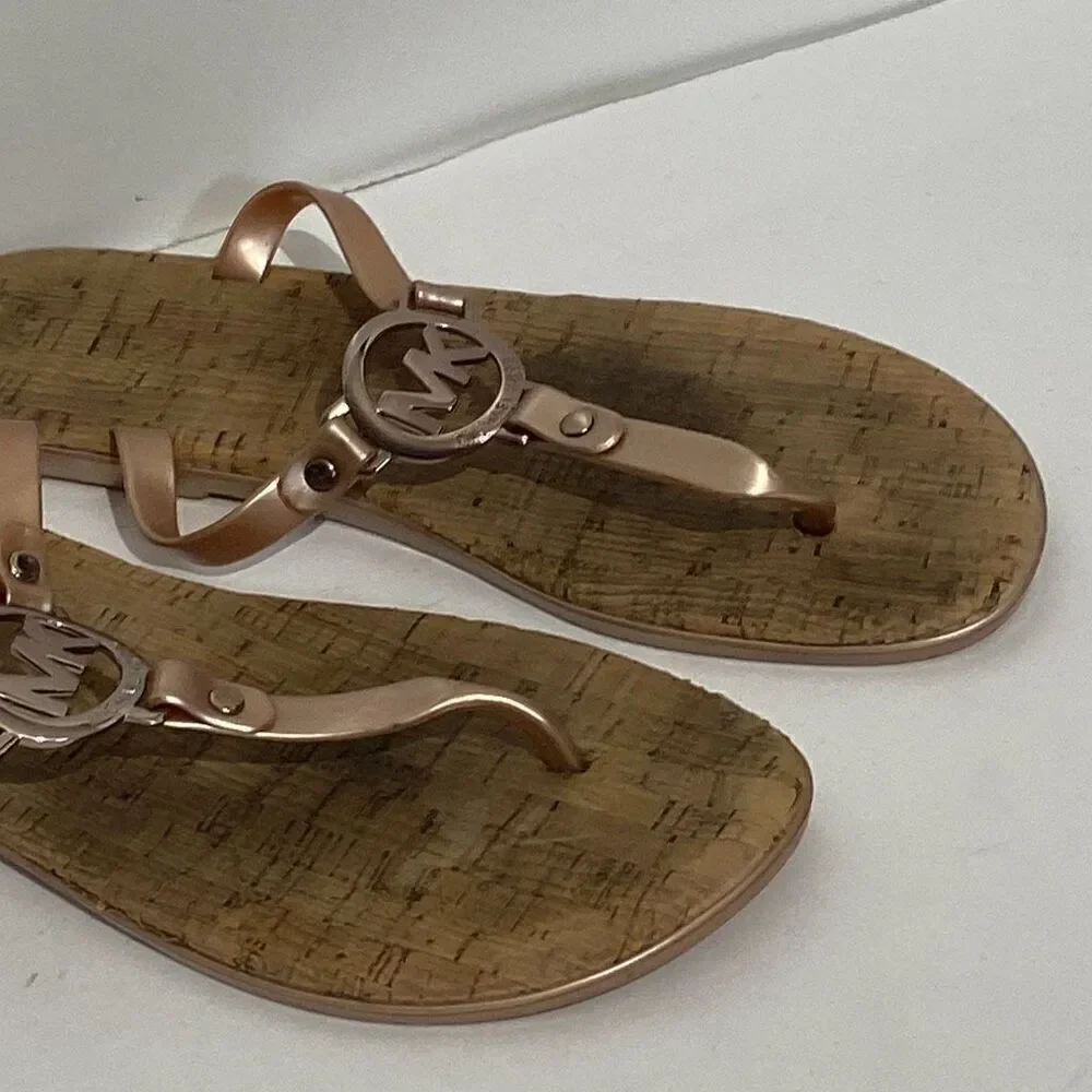 Michael Kors Women's Sable MK Charm Jelly PVC Cork Flip Flop Sandals Size 10M‎